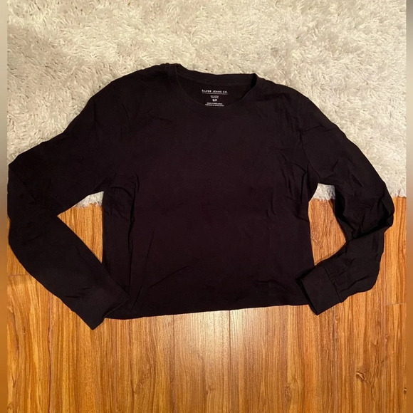 Silver Jeans long sleeve black cropped cotton t-shirt 👚 - Picture 1 of 5